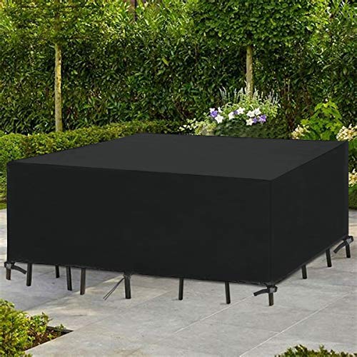 SanGlory Gartenmöbel Abdeckung, Atmungsaktiv Abdeckhaube für Tisch und Stühle, wasserdichte Oxford Gewebe Sitzgruppe Abdeckplane, Rechteckig Schutzhülle für Gartentisch (213 x 132 x 71cm) - 6