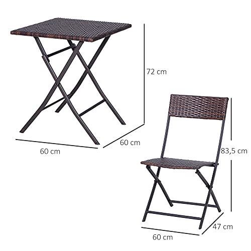 Outsunny Bistroset Polyrattan 3tlg. Sitzgruppe Essgruppe Gartenmöbel Garnitur - 3