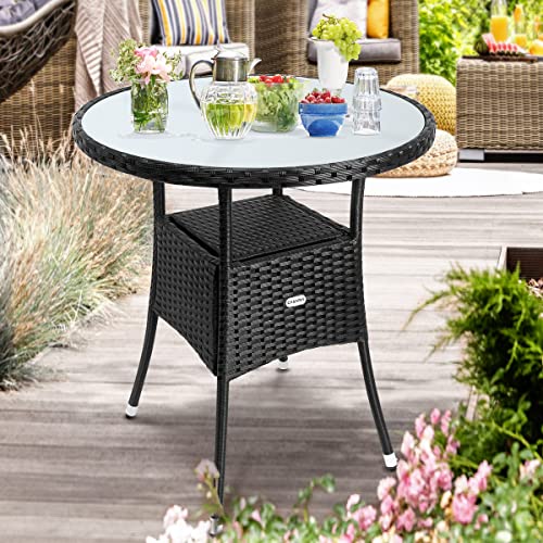 Casaria Poly Rattan Balkontisch Ø 60 x 74 cm Milchglas Rund Gartentisch Beistelltisch Tisch Gartenmöbel Schwarz - 6