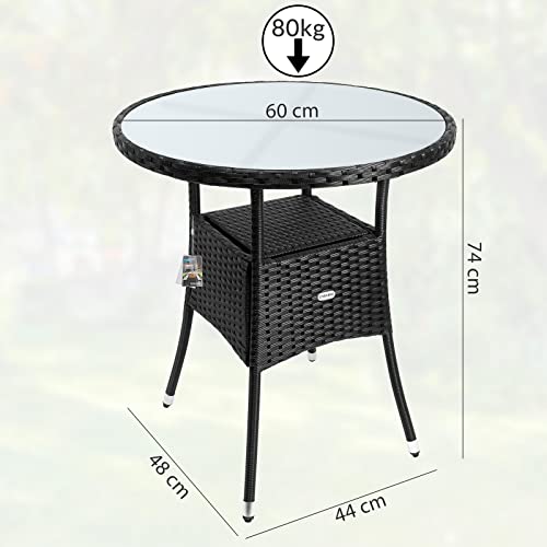 Casaria Poly Rattan Balkontisch Ø 60 x 74 cm Milchglas Rund Gartentisch Beistelltisch Tisch Gartenmöbel Schwarz - 5