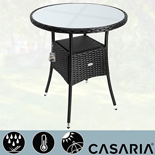 Casaria Poly Rattan Balkontisch Ø 60 x 74 cm Milchglas Rund Gartentisch Beistelltisch Tisch Gartenmöbel Schwarz - 2