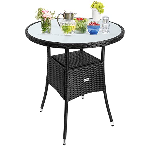 Casaria Poly Rattan Balkontisch Ø 60 x 74 cm Milchglas Rund Gartentisch Beistelltisch Tisch Gartenmöbel Schwarz - 7