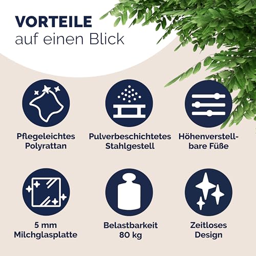 Casaria Poly Rattan Balkontisch Ø 60 x 74 cm Milchglas Rund Gartentisch Beistelltisch Tisch Gartenmöbel Schwarz - 9