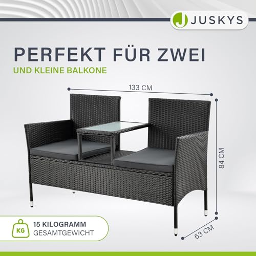 ArtLife Polyrattan Gartenbank Monaco schwarz – 2-Sitzer Bank mit integriertem Tisch & Kissen in Grau – 133 × 63 × 84 cm – Sitzbank wetterfest - 3