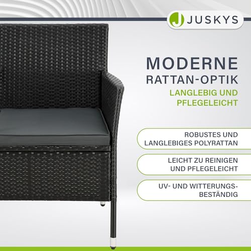 ArtLife Polyrattan Gartenbank Monaco schwarz – 2-Sitzer Bank mit integriertem Tisch & Kissen in Grau – 133 × 63 × 84 cm – Sitzbank wetterfest - 4