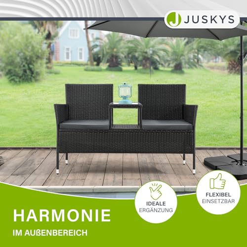 ArtLife Polyrattan Gartenbank Monaco schwarz – 2-Sitzer Bank mit integriertem Tisch & Kissen in Grau – 133 × 63 × 84 cm – Sitzbank wetterfest - 7