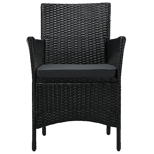 ArtLife Polyrattan Balkon Set Bayamo 2 Personen – Tisch mit Glasplatte & 2 Stühlen – Wetterfeste Balkonmöbel – Auflagen waschbar – schwarz – grau - 7