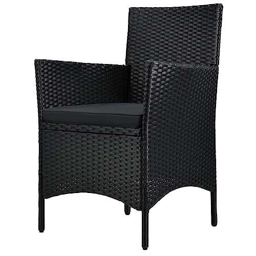 ArtLife Polyrattan Balkon Set Bayamo 2 Personen – Tisch mit Glasplatte & 2 Stühlen – Wetterfeste Balkonmöbel – Auflagen waschbar – schwarz – grau - 8