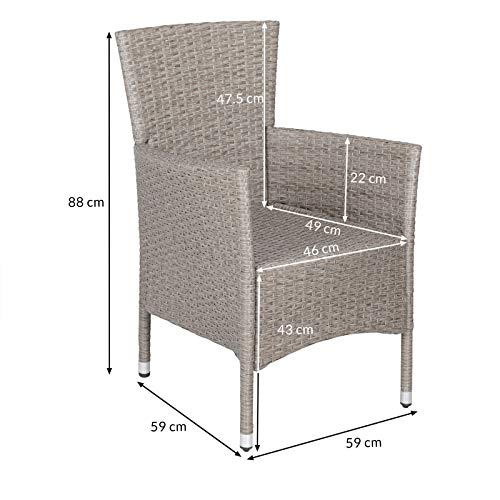 Casaria 2er Set Poly Rattan Gartenstuhl mit Auflage Stapelbar Wetterfest 160 kg Belastbar Stapelstuhl Garten – Beige Grau - 3