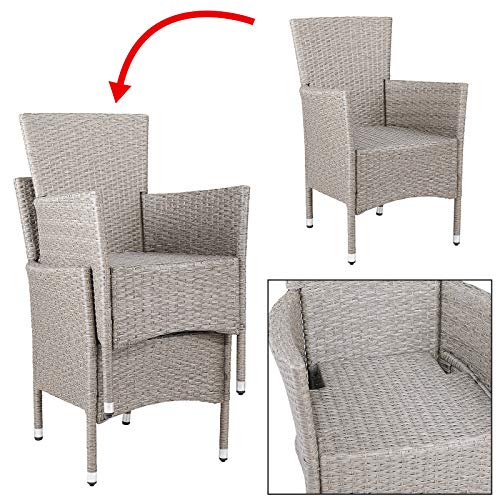 Casaria 2er Set Poly Rattan Gartenstuhl mit Auflage Stapelbar Wetterfest 160 kg Belastbar Stapelstuhl Garten – Beige Grau - 5