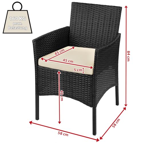 BB Sport 7-teilige Polyrattan Sitzgruppe für 4 Personen inkl. Sitzpolster und Tisch Balkonmöbel Set Sitzgarnitur, Farbe:Titan-Schwarz/Sandstrand - 3
