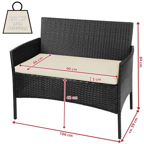 BB Sport 7-teilige Polyrattan Sitzgruppe für 4 Personen inkl. Sitzpolster und Tisch Balkonmöbel Set Sitzgarnitur, Farbe:Titan-Schwarz/Sandstrand - 4
