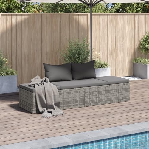 vidaXL Sonnenliege Poly Rattan Grau Gartenliege Liegestuhl Relaxliege Liege - 2