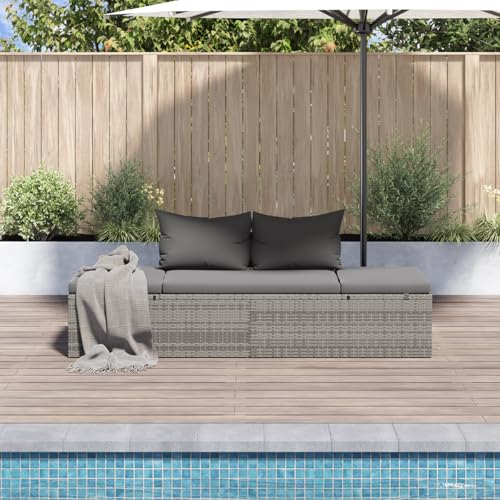 vidaXL Sonnenliege Poly Rattan Grau Gartenliege Liegestuhl Relaxliege Liege - 5