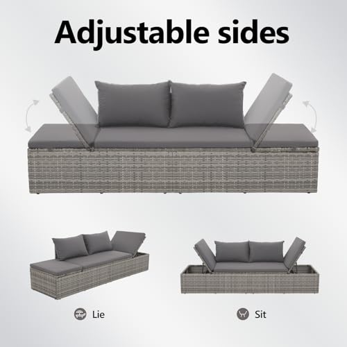 vidaXL Sonnenliege Poly Rattan Grau Gartenliege Liegestuhl Relaxliege Liege - 5