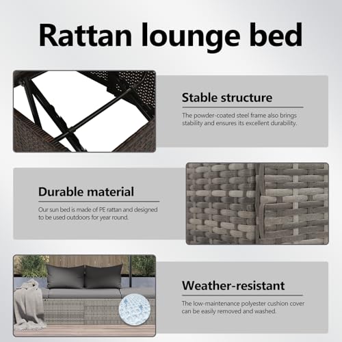 vidaXL Sonnenliege Poly Rattan Grau Gartenliege Liegestuhl Relaxliege Liege - 7
