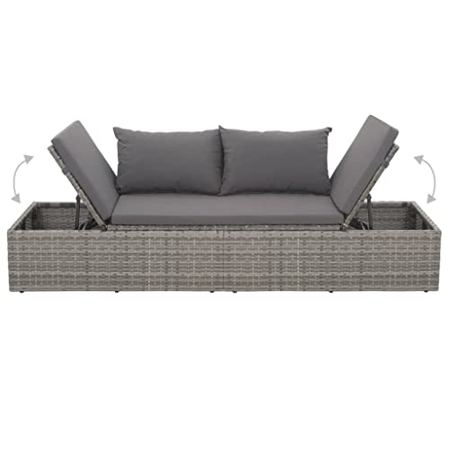 vidaXL Sonnenliege Poly Rattan Grau Gartenliege Liegestuhl Relaxliege Liege - 8