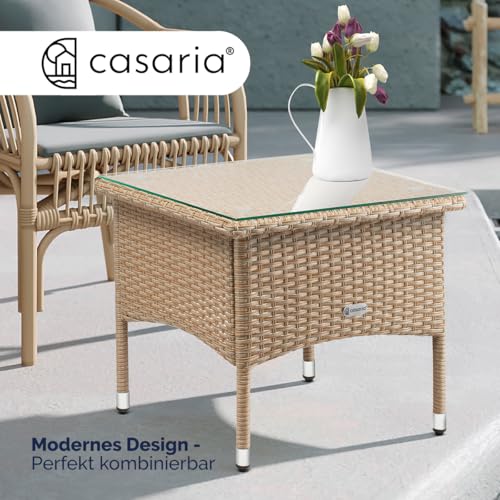 Casaria Poly Rattan Beistelltisch Balkontisch Gartentisch 50x50x45 cm Glasplatte Wetterfest Kaffeetisch Teetisch Garten – Grau Creme - 3