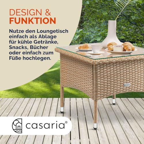 Casaria Poly Rattan Beistelltisch Balkontisch Gartentisch 50x50x45 cm Glasplatte Wetterfest Kaffeetisch Teetisch Garten – Grau Creme - 5