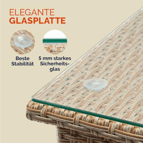 Casaria Poly Rattan Beistelltisch Balkontisch Gartentisch 50x50x45 cm Glasplatte Wetterfest Kaffeetisch Teetisch Garten – Grau Creme - 6