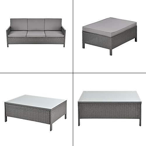 [en.casa] Gartenmöbelset Rattan 3-TLG. Rattan-Möbel Sitzgruppe Gartenlounge Loungeset Polyrattan Dunkel-/Hellgrau - 5