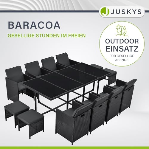 Juskys Polyrattan Sitzgruppe Baracoa XXL 13-teilig wetterfest & stapelbar – Gartenmöbel Set mit 8 Stühle, 4 Hocker & Tisch für Garten & Terrasse - 3