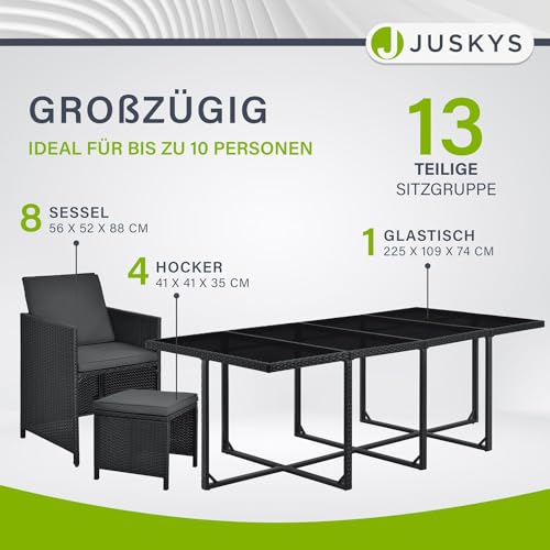 Juskys Polyrattan Sitzgruppe Baracoa XXL 13-teilig wetterfest & stapelbar – Gartenmöbel Set mit 8 Stühle, 4 Hocker & Tisch für Garten & Terrasse - 3