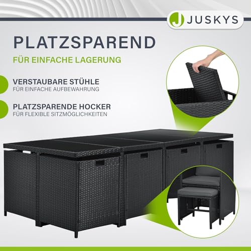 Juskys Polyrattan Sitzgruppe Baracoa XXL 13-teilig wetterfest & stapelbar – Gartenmöbel Set mit 8 Stühle, 4 Hocker & Tisch für Garten & Terrasse - 4
