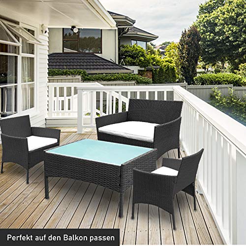 wolketon Gartenmöbel Set Poly Rattan Balkonmöbel Sitzgruppe Schwarz Langlebig Lounge Set Mit 2-er Sofa, Singlestühle, Tisch und Sitzkissen - 2
