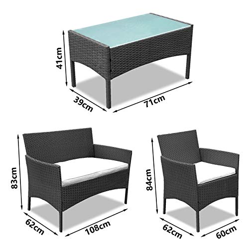wolketon Gartenmöbel Set Poly Rattan Balkonmöbel Sitzgruppe Schwarz Langlebig Lounge Set Mit 2-er Sofa, Singlestühle, Tisch und Sitzkissen - 5