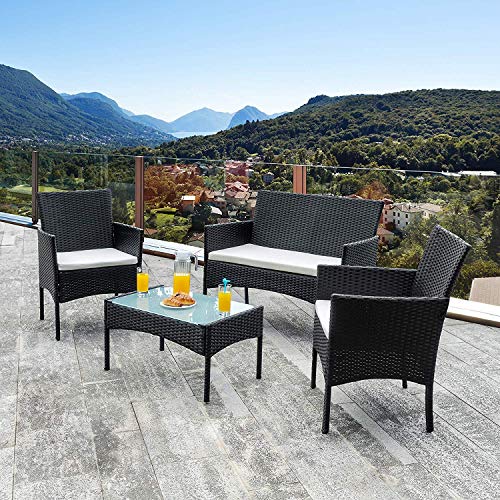 wolketon Gartenmöbel Set Poly Rattan Balkonmöbel Sitzgruppe Schwarz Langlebig Lounge Set Mit 2-er Sofa, Singlestühle, Tisch und Sitzkissen - 6
