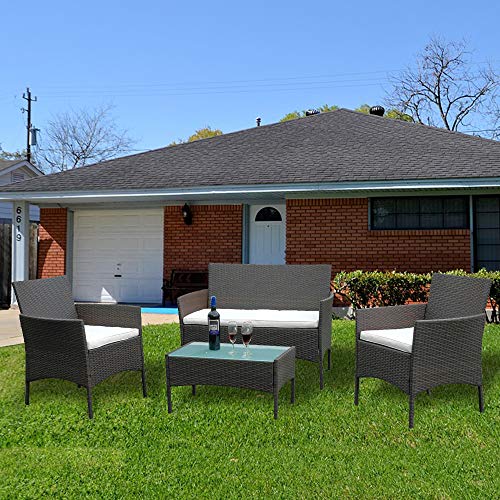wolketon Gartenmöbel Set Poly Rattan Balkonmöbel Sitzgruppe Schwarz Langlebig Lounge Set Mit 2-er Sofa, Singlestühle, Tisch und Sitzkissen - 7