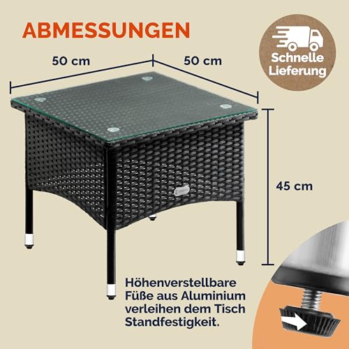 Deuba Polyrattan Tisch Beistelltisch Rattan Teetisch Gartentisch Glasplatte 50x50x45cm schwarz Garten Möbel - 2