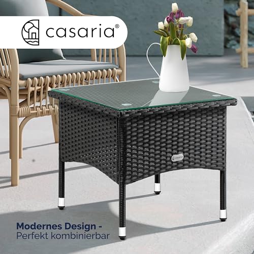 Deuba Polyrattan Tisch Beistelltisch Rattan Teetisch Gartentisch Glasplatte 50x50x45cm schwarz Garten Möbel - 4