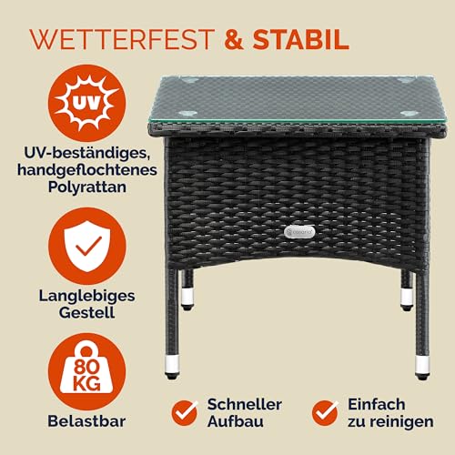 Deuba Polyrattan Tisch Beistelltisch Rattan Teetisch Gartentisch Glasplatte 50x50x45cm schwarz Garten Möbel - 5