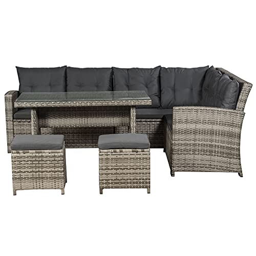 ArtLife Polyrattan Sitzgruppe Lounge Santa Catalina beige-grau – Gartenmöbel-Set mit Eck-Sofa & Tisch - bis 6 Personen - wetterfest & stabil