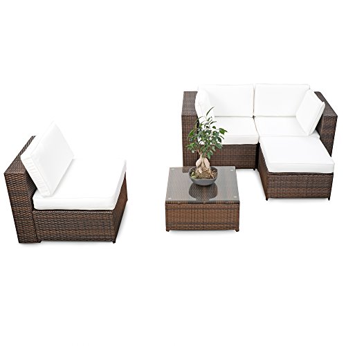 XINRO® erweiterbares 15tlg. Balkon Polyrattan Lounge Ecke – braun – Sitzgruppe Garnitur Gartenmöbel Lounge Möbel Set aus Polyrattan – inkl. Lounge Sessel + Ecke + Hocker + Tisch + Kissen - 2