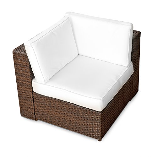 XINRO® erweiterbares 15tlg. Balkon Polyrattan Lounge Ecke – braun – Sitzgruppe Garnitur Gartenmöbel Lounge Möbel Set aus Polyrattan – inkl. Lounge Sessel + Ecke + Hocker + Tisch + Kissen - 4