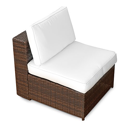 XINRO® erweiterbares 15tlg. Balkon Polyrattan Lounge Ecke – braun – Sitzgruppe Garnitur Gartenmöbel Lounge Möbel Set aus Polyrattan – inkl. Lounge Sessel + Ecke + Hocker + Tisch + Kissen - 5