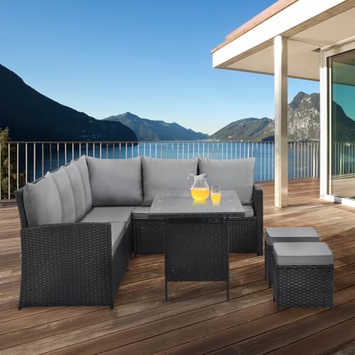 SVITA Monroe Garten-Lounge Set Polyrattan Lounge-Möbel Sitzgruppe Garten Schwarz - 2