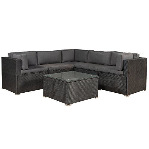 ArtLife Polyrattan Lounge Nassau schwarz | Gartenmöbel Set mit Ecksofa & Tisch | Bezüge in Grau | Sitzgruppe für Terrasse | Loungemöbel Gartenlounge