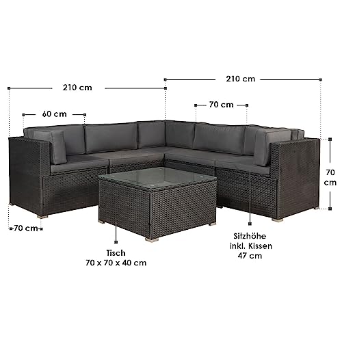 ArtLife Polyrattan Lounge Nassau schwarz | Gartenmöbel Set mit Ecksofa & Tisch | Bezüge in Grau | Sitzgruppe für Terrasse | Loungemöbel Gartenlounge - 7