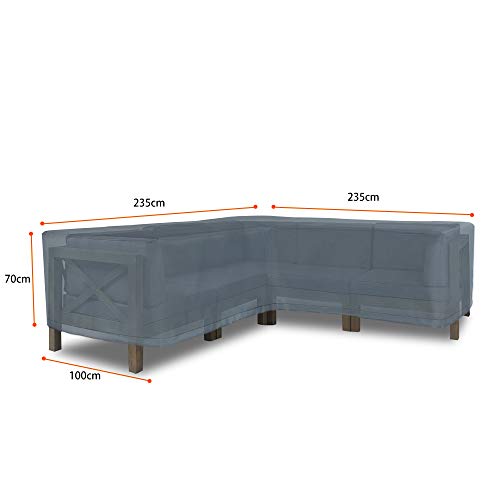 Hentex Cover Loungemöbel Abdeckhaube für L-Form Sofas，Wasserdichtes Atmungsaktives TPU Gewebe Abdeckhaube für Gartenmöbel ，Wasserdicht Schutz vor Wind UV schützende (Grau (235 * 235 * 100W*70H cm) - 2