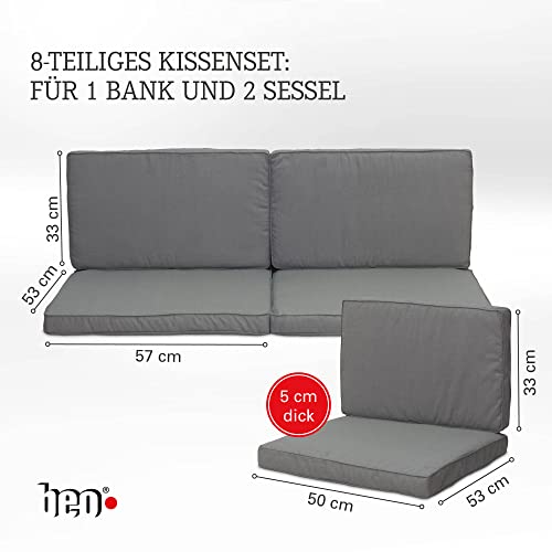 Beo Lounge Kissen Monaco | passend für Allibert Lounge-Möbel | Hellgrau | 8 Kissen | Bezug 50% Baumwolle/50% Polyester | maschinenwaschbar | mit Reißverschluss | schadstofffrei nach Öko-Tex-Standard - 2