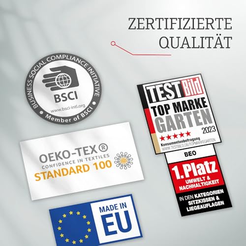 Beo Lounge Kissen Monaco | passend für Allibert Lounge-Möbel | Hellgrau | 8 Kissen | Bezug 50% Baumwolle/50% Polyester | maschinenwaschbar | mit Reißverschluss | schadstofffrei nach Öko-Tex-Standard - 6