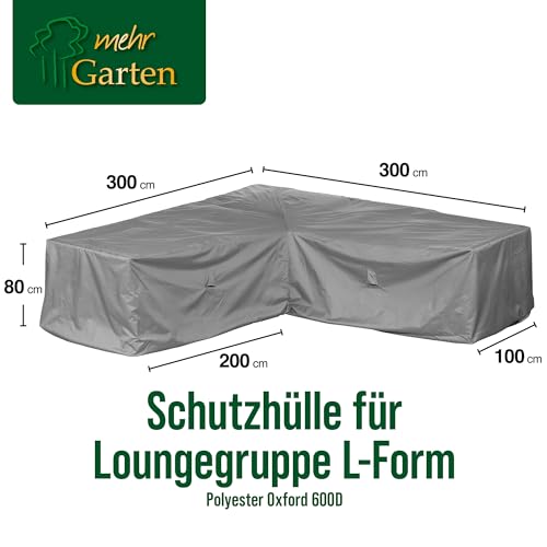 Mehr Garten Gartenmöbel Abdeckung L-Form, Premium Schutzhülle Abdeckplane für Eck-Loungegruppe Loungemöbel wasserdicht 300 x 300 x 80 cm Lichtgrau - 2