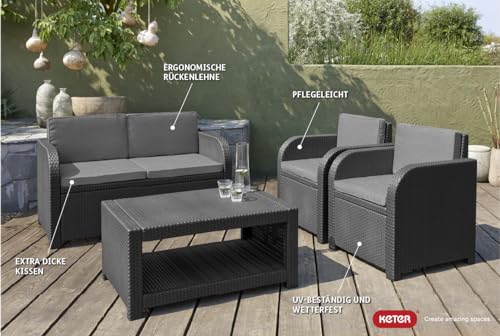 „Allibert by Keter“ Gartenlounge Set Modena, graphit/cool grey, 4tlg., inkl. Sitz- und Rückenkissen, Kunststoff, flache Rattanoptik - 2