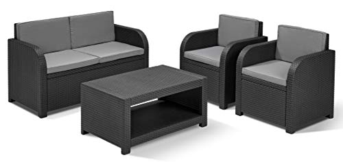 „Allibert by Keter“ Gartenlounge Set Modena, graphit/cool grey, 4tlg., inkl. Sitz- und Rückenkissen, Kunststoff, flache Rattanoptik - 3
