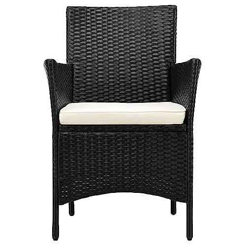 ArtLife Polyrattan Balkon Set Bayamo 2 Personen – Tisch mit Glasplatte & 2 Stühlen – Wetterfeste Balkonmöbel – Auflagen waschbar – schwarz – Creme - 6
