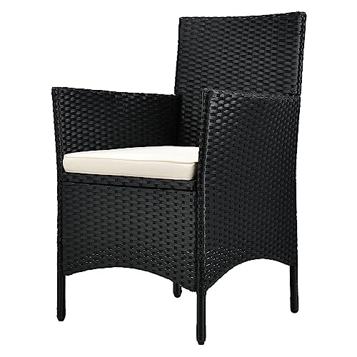 ArtLife Polyrattan Balkon Set Bayamo 2 Personen – Tisch mit Glasplatte & 2 Stühlen – Wetterfeste Balkonmöbel – Auflagen waschbar – schwarz – Creme - 8
